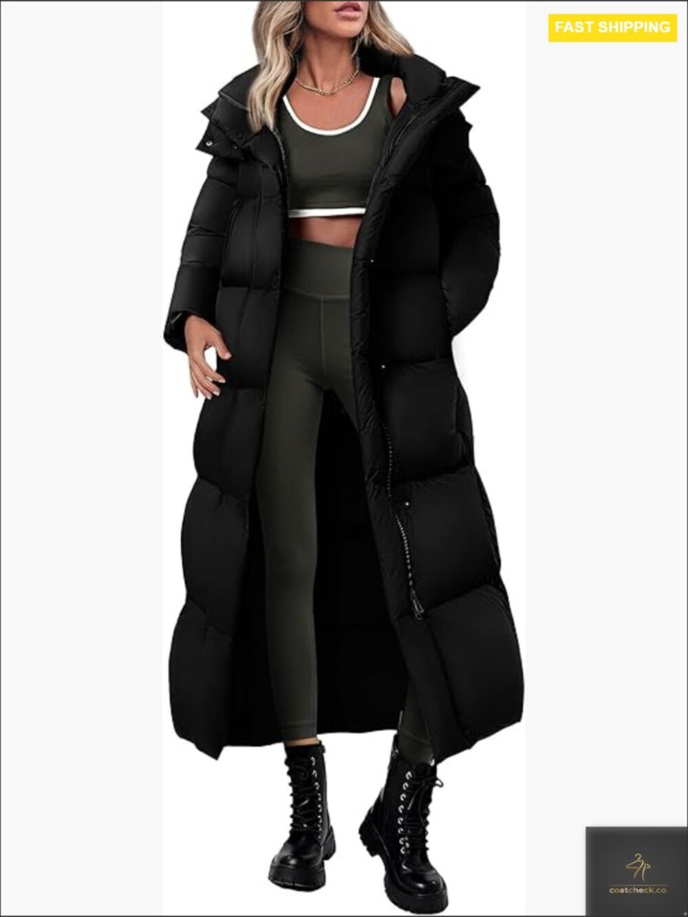 Long Puffer Coat Hooded Zip Up Quilted Winter Jacket Oversized Relaxed Fit